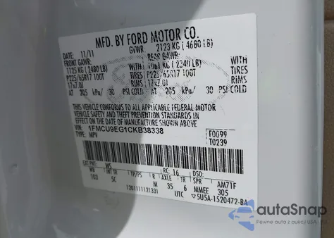 2012 Ford Escape Limited from USA, damaged, VIN 1FMCU9EG1CKB38338